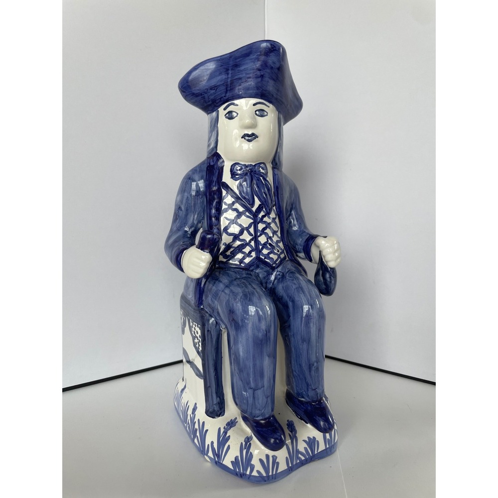 Antique Dutch Delft Blue White‎ Toby Jug Pitcher Figural Seated Man 18th C Style